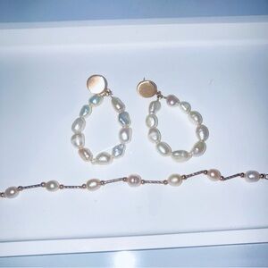 Baroque Freshwater Pearl Large Chunky Hoop Earrings Jewelry Set Pearl Bracelet